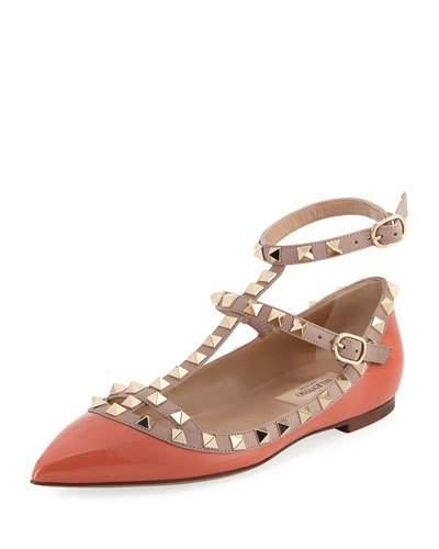 Rockstud Patent Strappy Flat,