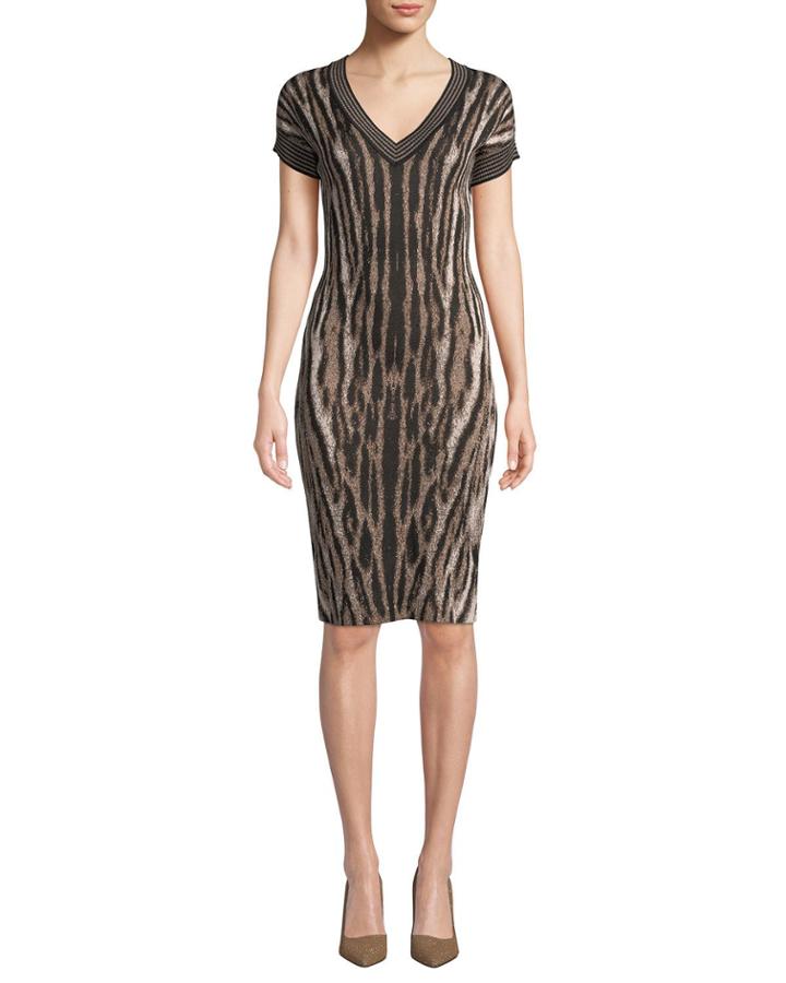 V-neck Short-sleeve Animal-print Cocktail Dress