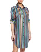 Jessica Striped Button-front Long-sleeve Coverup