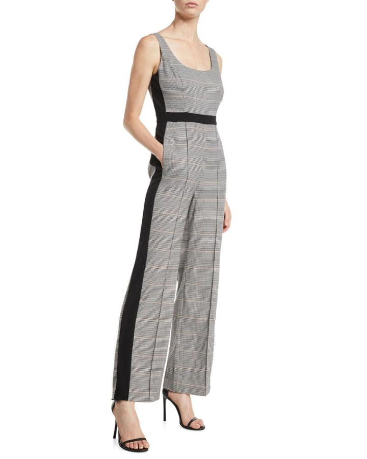 Sleeveless Plaid Wide-leg Jumpsuit