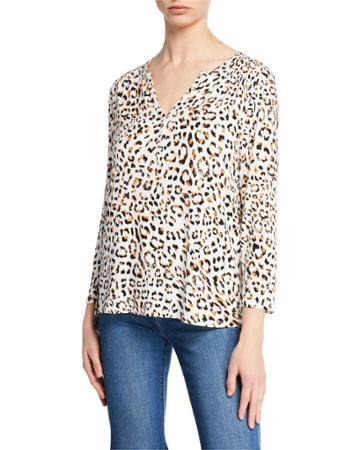 Leopard Bracelet-sleeve Blouse