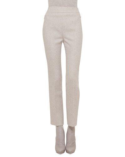 Carlota Narrow-leg Tweed Pants, Gravel
