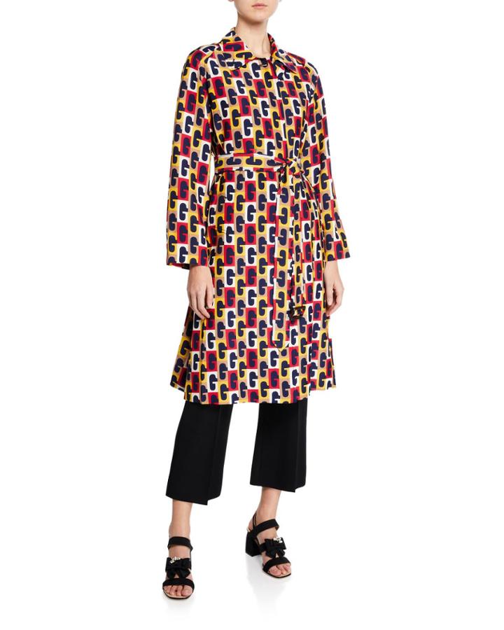 G Sequence Printed Silk Belted Coat