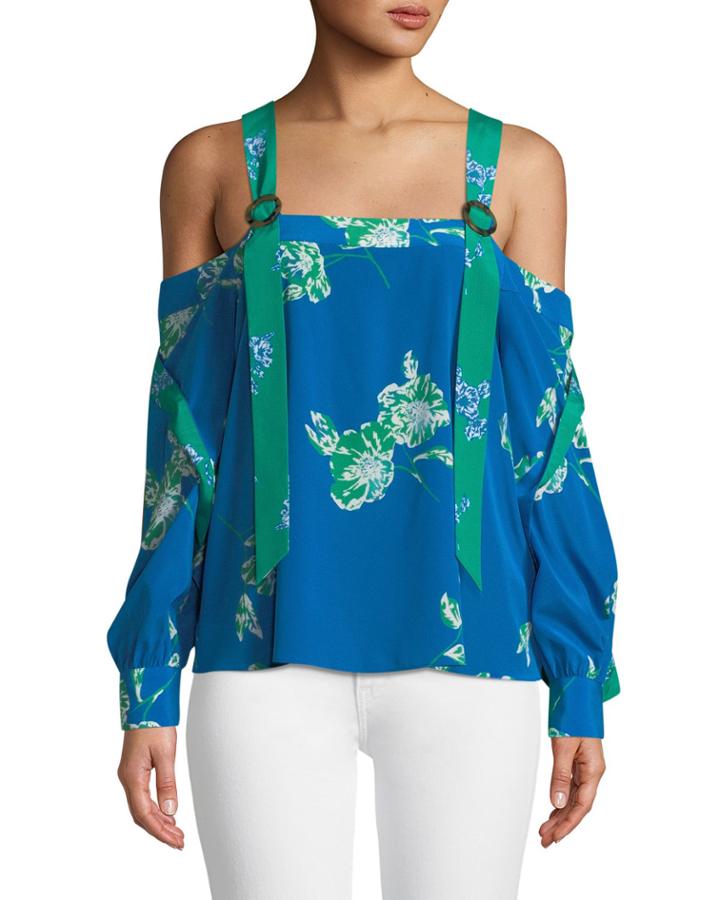 Paola Floral Split-sleeve Crepe Top