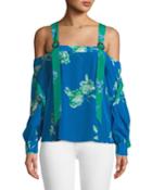 Paola Floral Split-sleeve Crepe Top