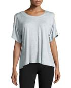 Lace-inset Cold-shoulder Top, Gray