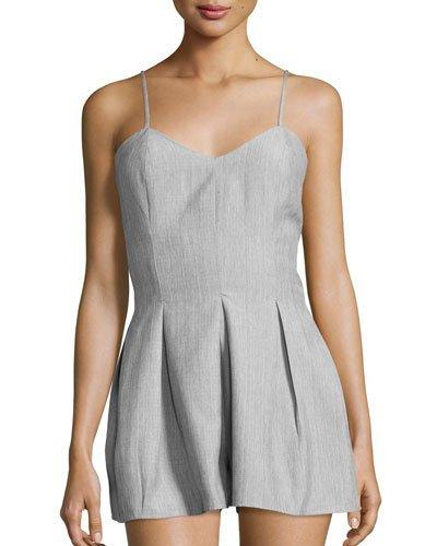 Pleated V-neck Short Jumpsuit, Gray