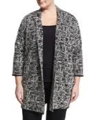 3/4-sleeve Boucle Cardigan, Black/white,
