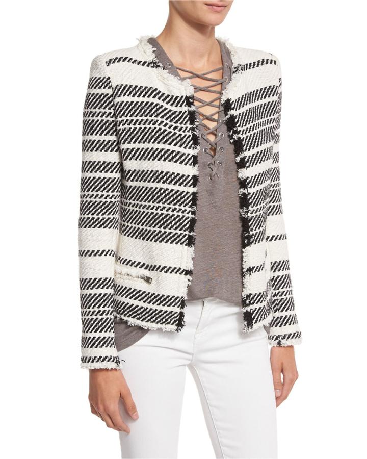Zlata Striped Textured Jacket, Ecru/black