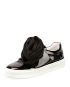 Rosette Patent Slip-on Sneakers, Black