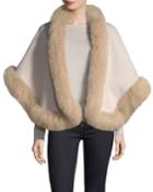 Luxury Double-faced Cashmere Short Cape W/ Fox Fur Trim