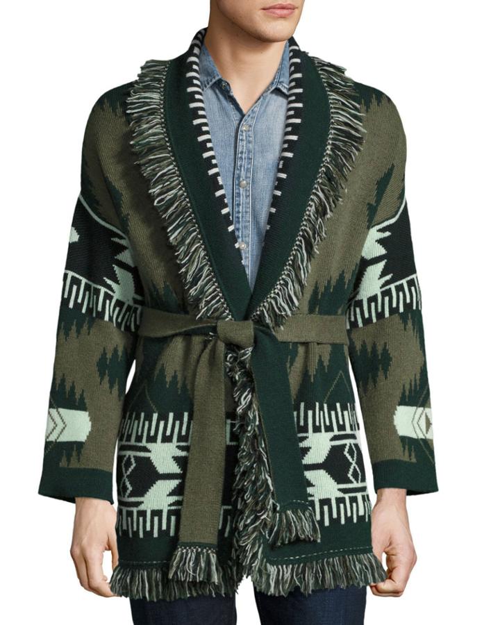 Southwestern Cashmere Wrap Sweater, Green/multi