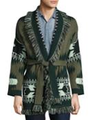 Southwestern Cashmere Wrap Sweater, Green/multi