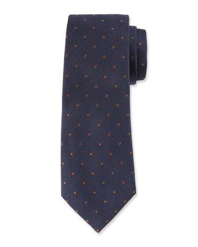 Textured Dot Silk Tie, Navy Blue