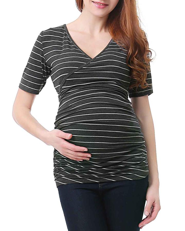Maternity/faux Wrap Striped Faux-wrap Top