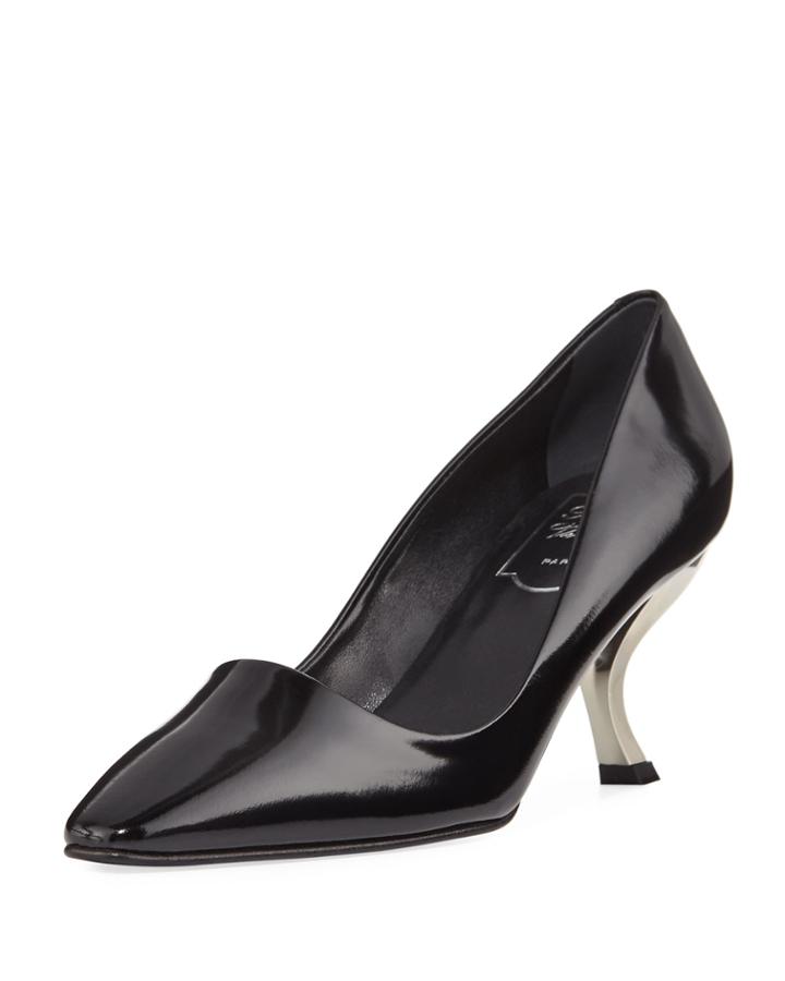 Patent Leather Pumps With Curved Heel
