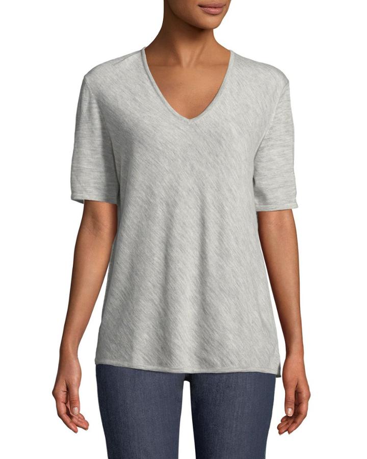 V-neck Short-sleeve Diagonal Cashmere Top