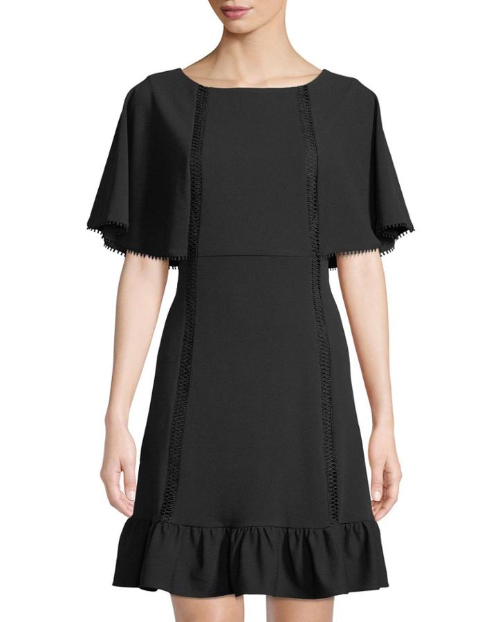 Cape-sleeve Ladder-stitch Flounce-hem Dress
