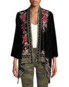 Meri Floral-embroidered Velvet Cardigan