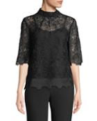 Janice 3/4-sleeve Mock-neck Lace-illusion Top