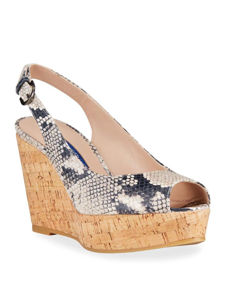 Jean Python-print Peep-toe Cork Wedges
