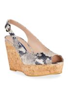 Jean Python-print Peep-toe Cork Wedges