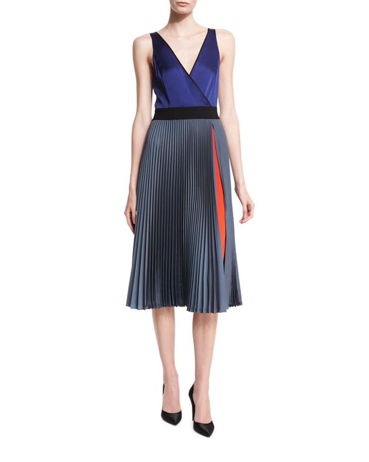 Sleeveless V-neck Faux-wrap