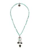 Long Amazonite & Jade-hued Beaded Pendant Necklace