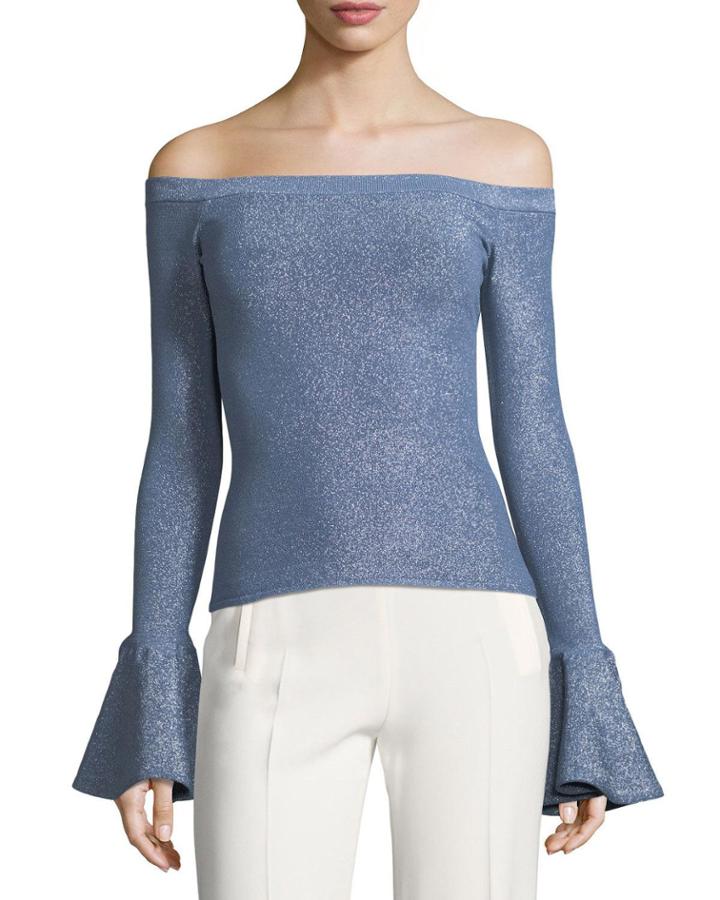 Off-the-shoulder Bell-cuffs Fitted Metallic