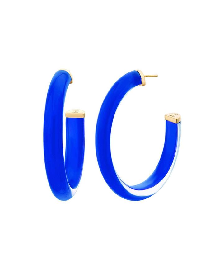 Oval Lucite Hoop Earrings, Royal Blue