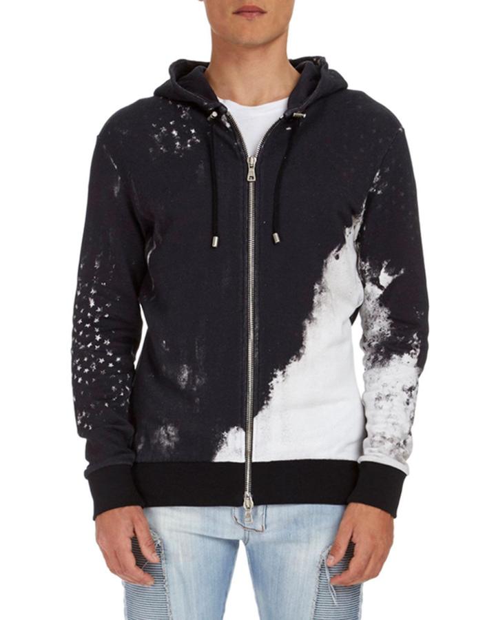 Distressed-print Zip-front Hoodie