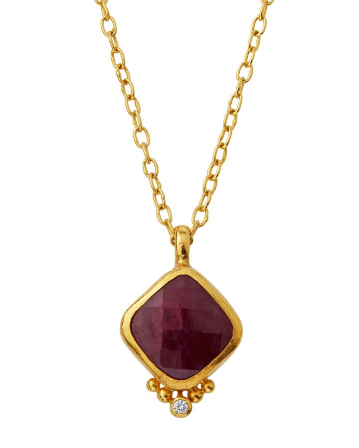 24k Elements Turned Cushion Ruby Pendant Necklace
