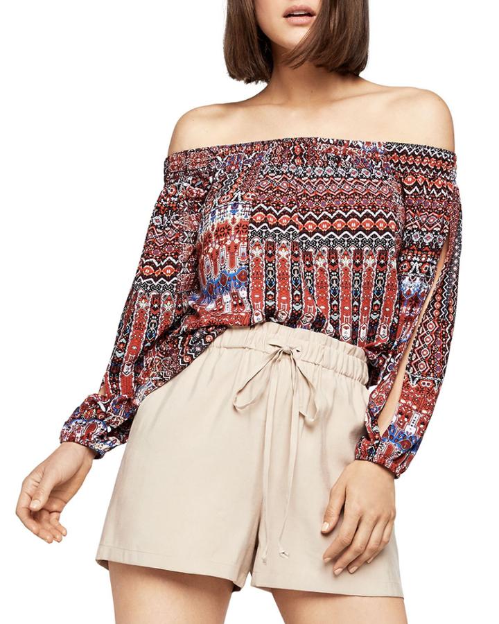 Off-the-shoulder Geometric-print Blouse