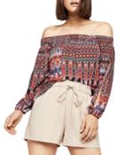 Off-the-shoulder Geometric-print Blouse