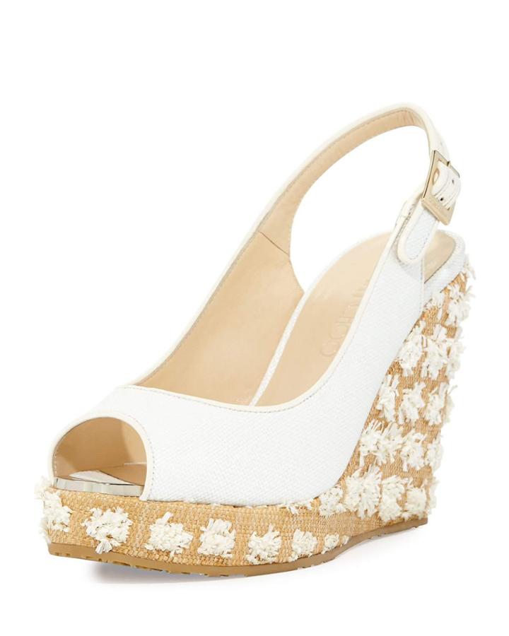 Prova Raffia Slingback Wedge Sandal, Off White