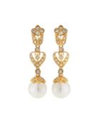 14k Gold Filigree Diamond & Pearl Drop Earrings