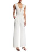Sleeveless Deep-v Lace-inset Wide-leg Jumpsuit