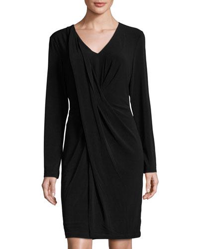 Jersey Front-gathered Dress, Black