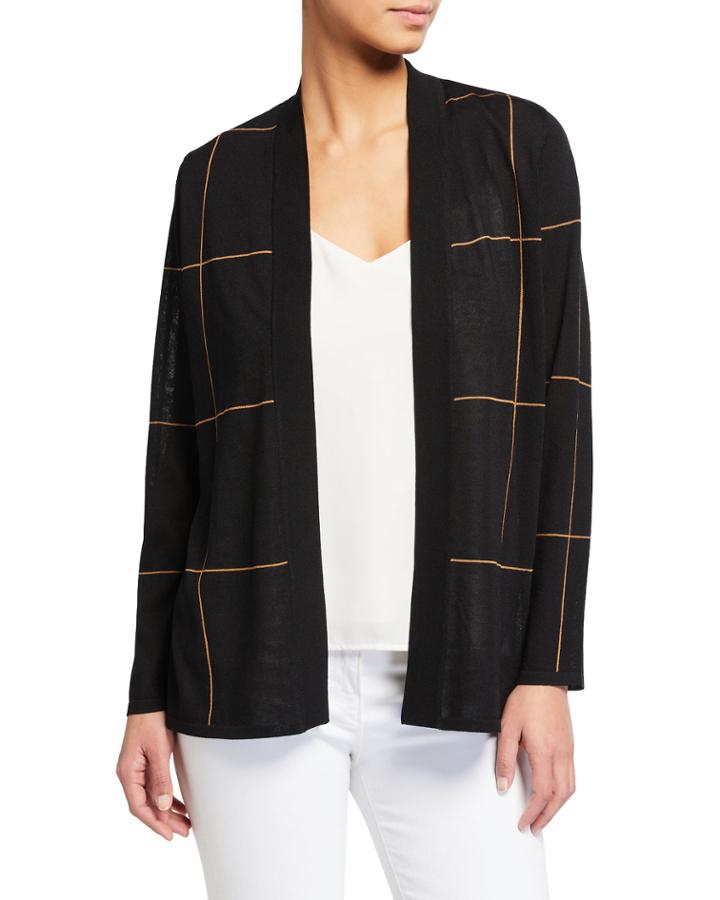 Open Front Windowpane Print Cardigan