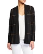 Open Front Windowpane Print Cardigan