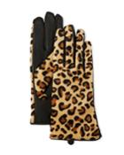 Leopard-print Leather Combo Gloves