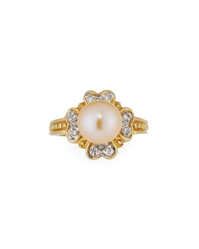 14k Yellow Gold Lavender Pearl & Diamond Heart Ring, 0.12tcw,