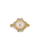 14k Yellow Gold Lavender Pearl & Diamond Heart Ring, 0.12tcw,