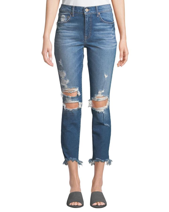 Monroe High-rise Knee-ripped Frayed-hem Cigarette Jeans