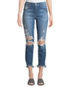 Monroe High-rise Knee-ripped Frayed-hem Cigarette Jeans