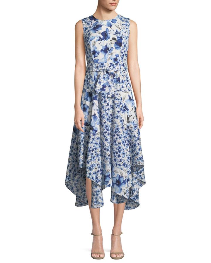 Floral-print Belted Handkerchief Dress