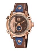 Men's 46mm Weeksville Leather Watch, Brown/blue