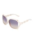 Open-temple Bamboo-detail Sunglasses, Beige