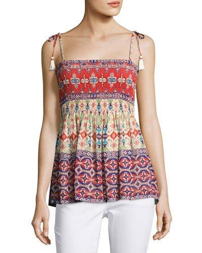 Tassel-straps Smocked Tank,