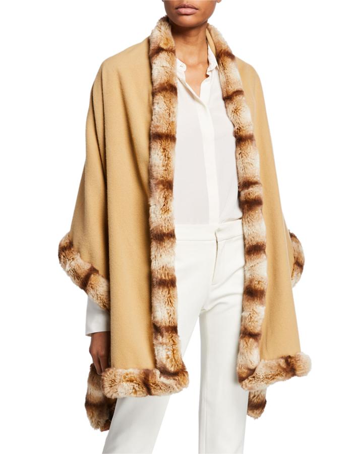 Wool Wrap W/ Faux Fur Trim